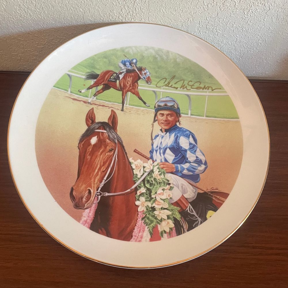 Santa Anita Park collectors plate 1998 Chris McCarron jockey horse racing